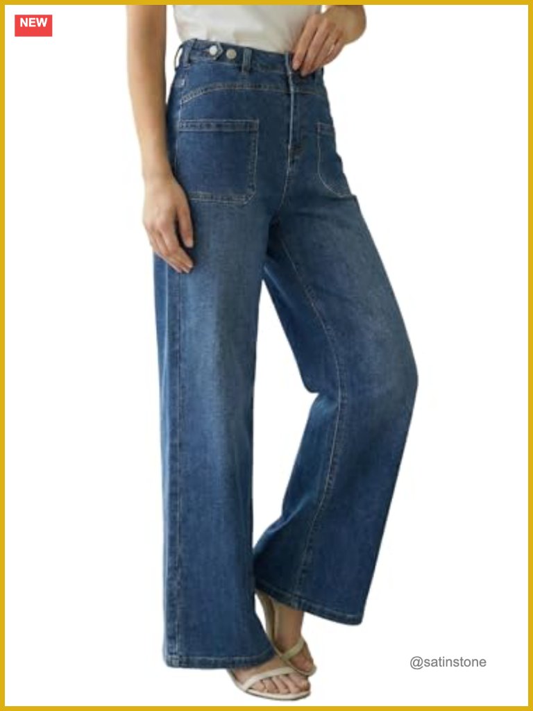 Lyocell Cotton Denim High Rise Wide Leg Jeans With Adjustable Waist